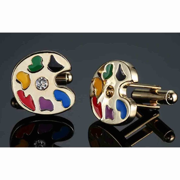 Artist Palette Cufflinks Metal Crystal Gold Multicolor Men's - Picture 1 of 1
